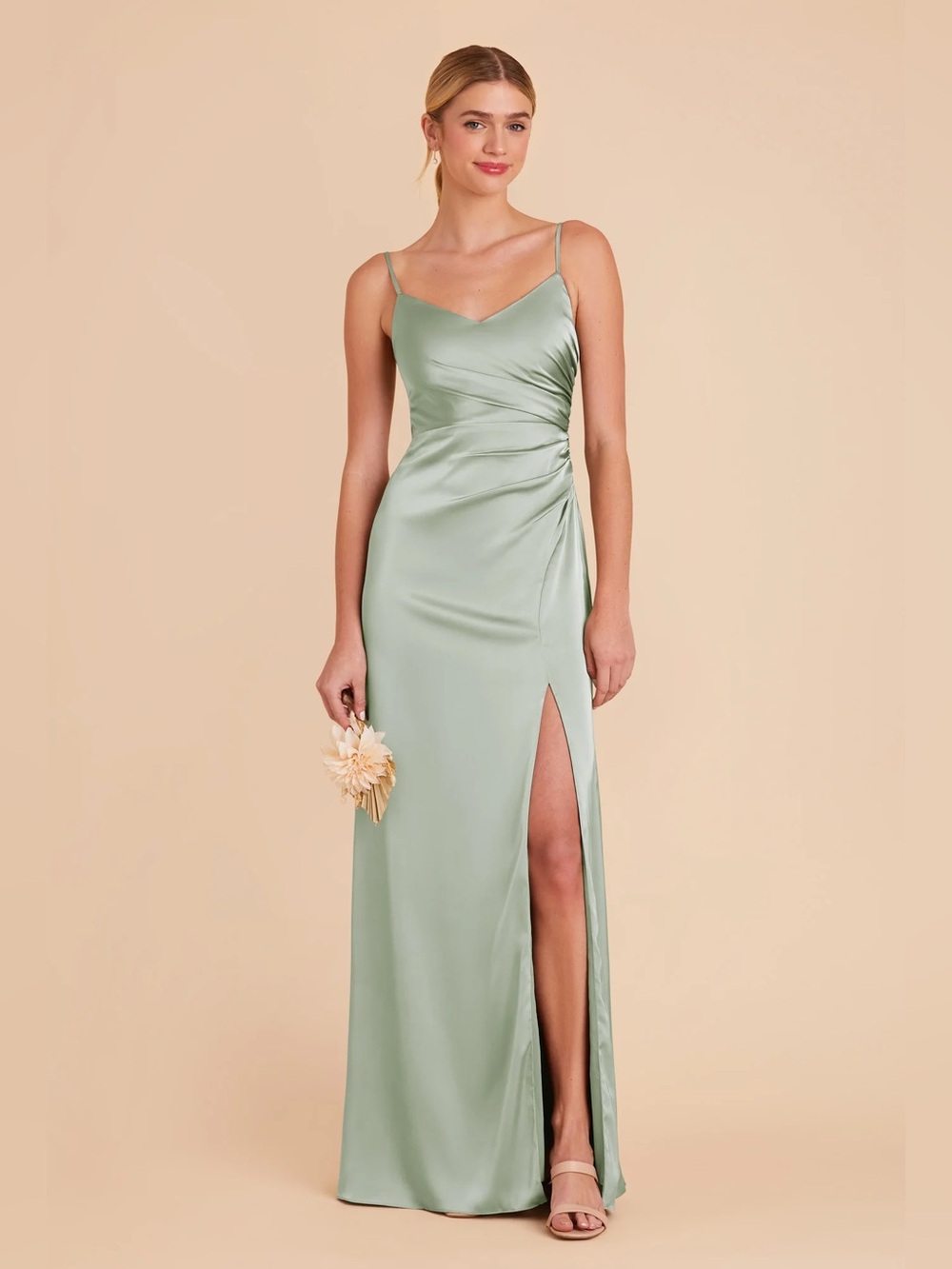 Birdy Grey Sage Green Satin Dress with Thigh Slit